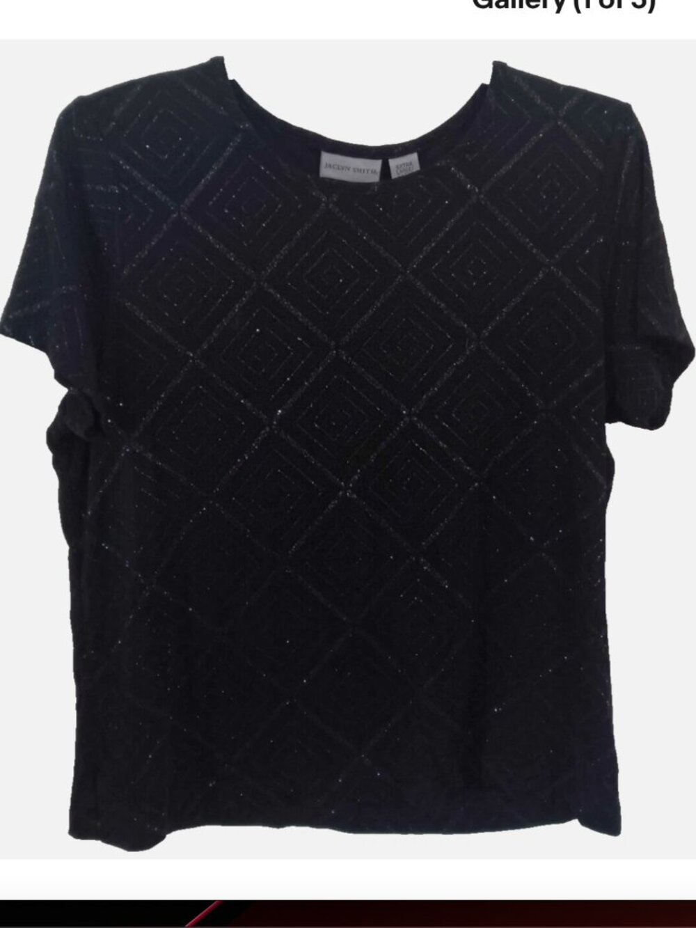 Jaclyn Smith Women Black Round Neck Cap Sleeve Top With Glitter Design